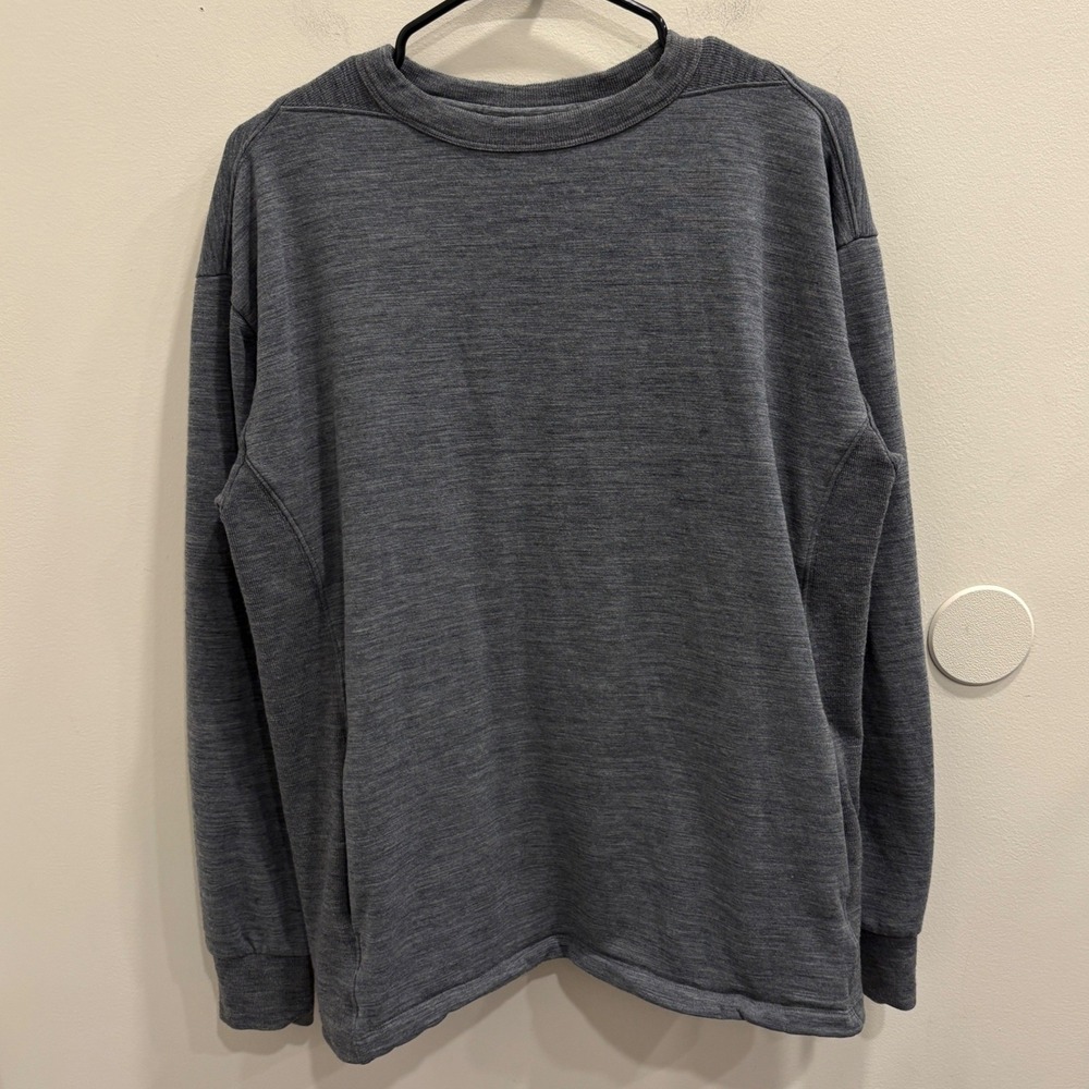 Icebreaker Mens Merino Wool Blend Fleece Lined Sweatshirt Gray Large Pockets Ski